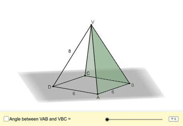 Angle between edges in a square pyramid