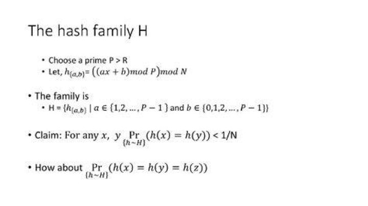 Universal hashing family
